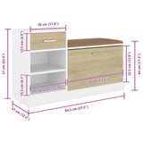 Shoe Bench White and Sonoma Oak 94.5x31x57 cm Engineered Wood - Close-Up Angle