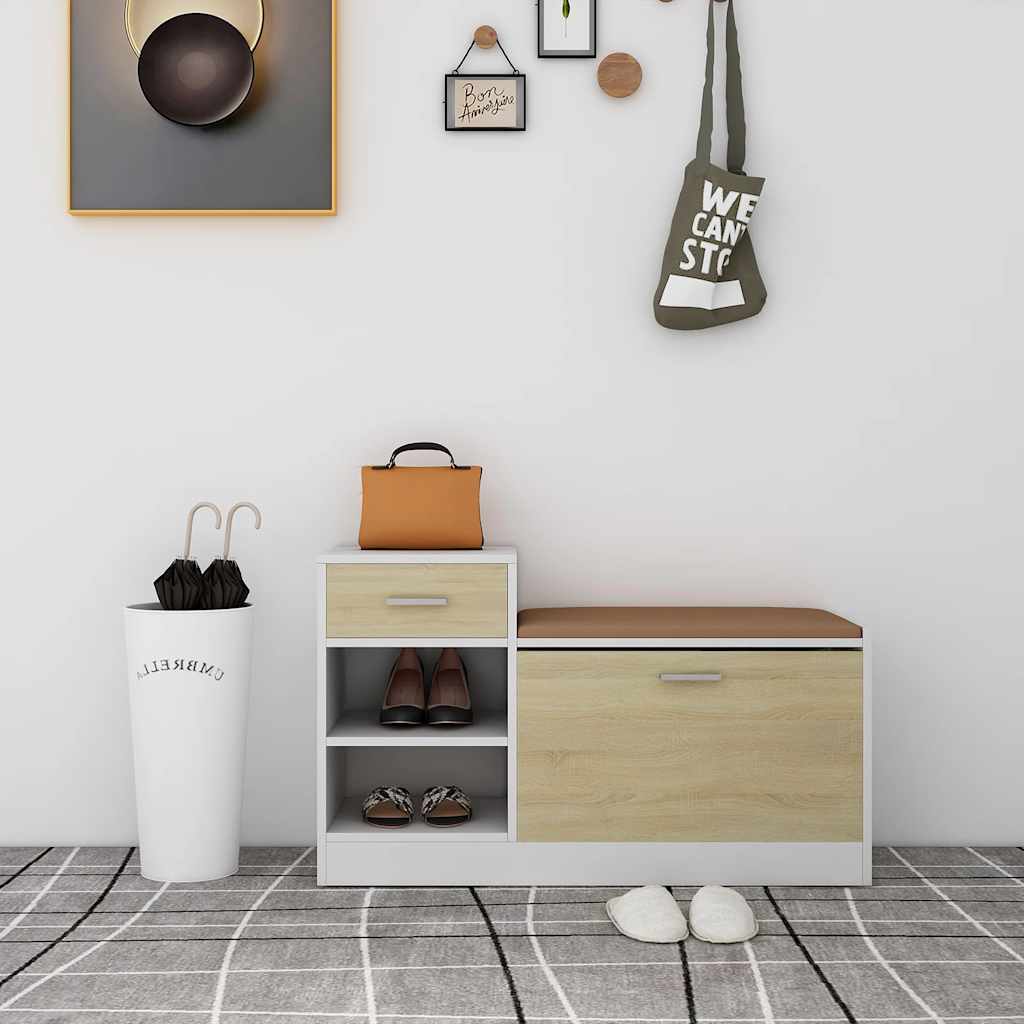 Shoe Bench White and Sonoma Oak 94.5x31x57 cm Engineered Wood