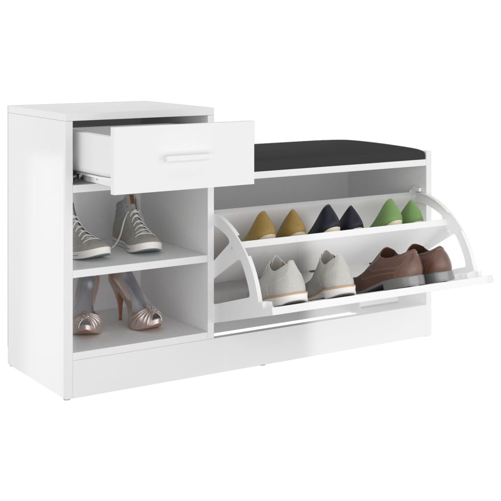 Shoe Bench High Gloss White 94.5x31x57 cm Engineered Wood