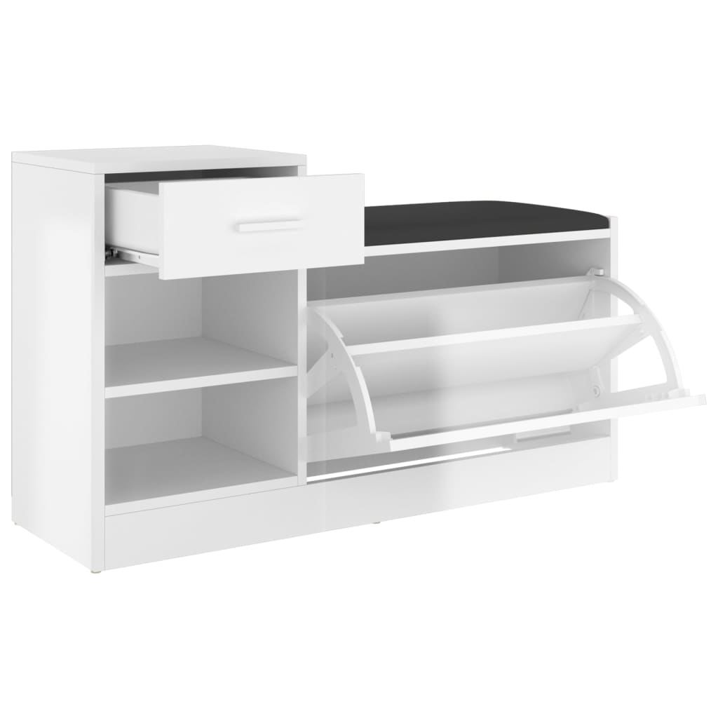 Shoe Bench High Gloss White 94.5x31x57 cm Engineered Wood