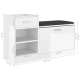 Shoe Bench High Gloss White 94.5x31x57 cm Engineered Wood - Close-Up Angle
