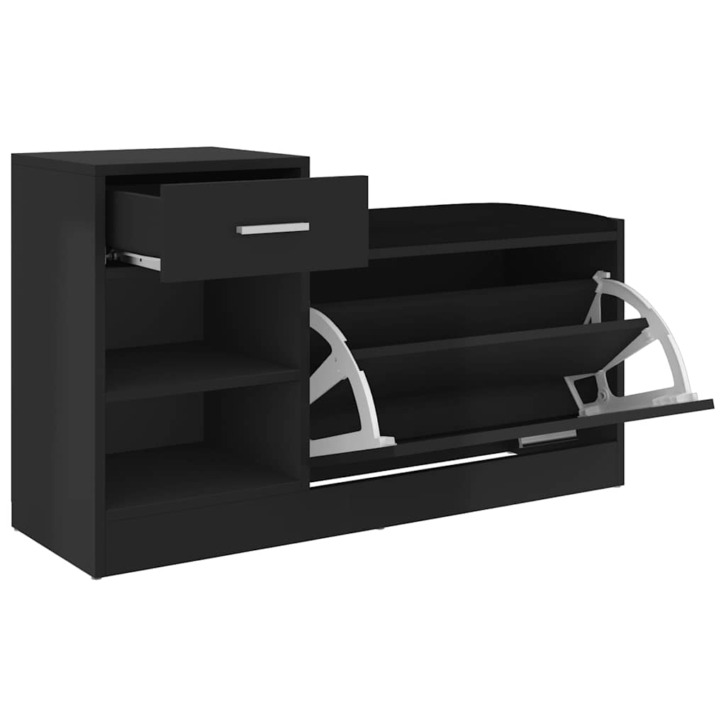 Shoe Bench High Gloss Black 94.5x31x57 cm Engineered Wood