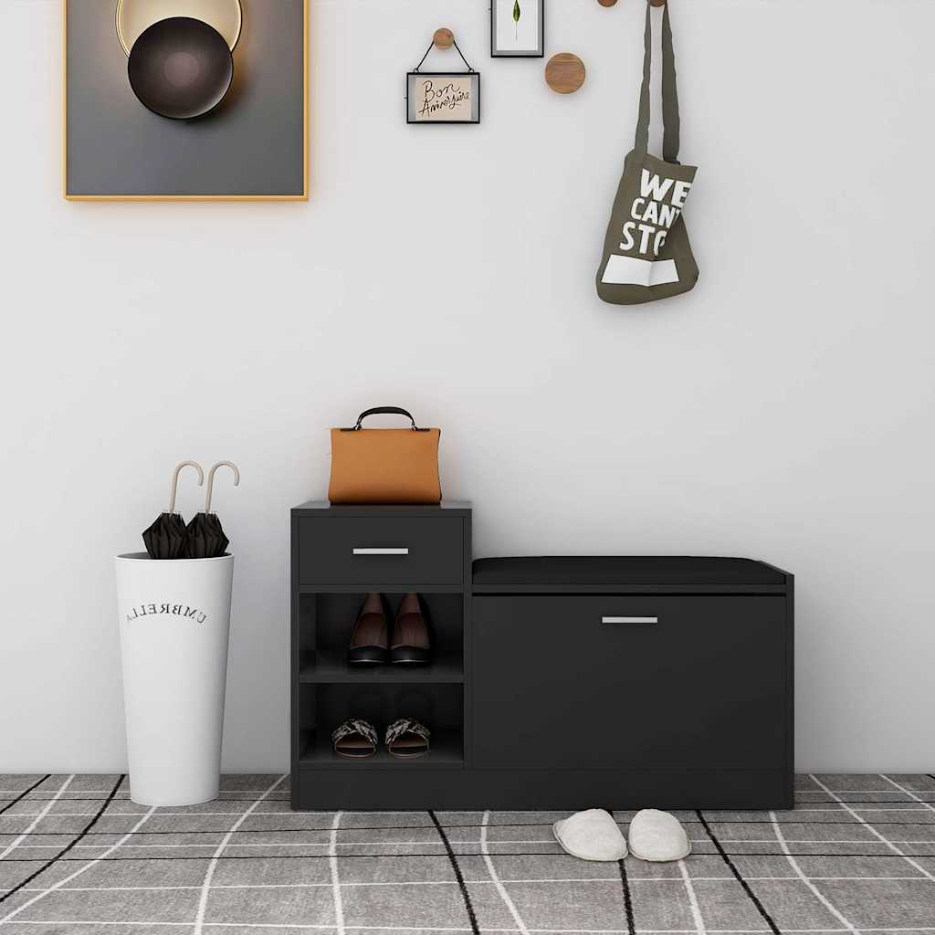 Shoe Bench High Gloss Black 94.5x31x57 cm Engineered Wood