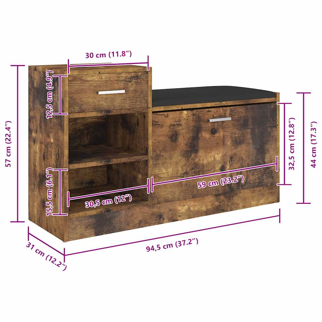 Shoe Bench Smoked Oak 94.5x31x57 cm Engineered Wood