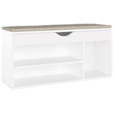 Shoe Bench with Cushion White 104x30x49 cm Engineered Wood - Front View