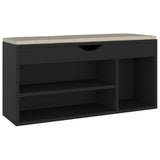 Shoe Bench with Cushion Black 104x30x49 cm Engineered Wood - Front View