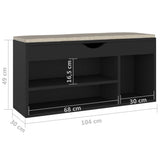 Shoe Bench with Cushion Black 104x30x49 cm Engineered Wood - Low Angle