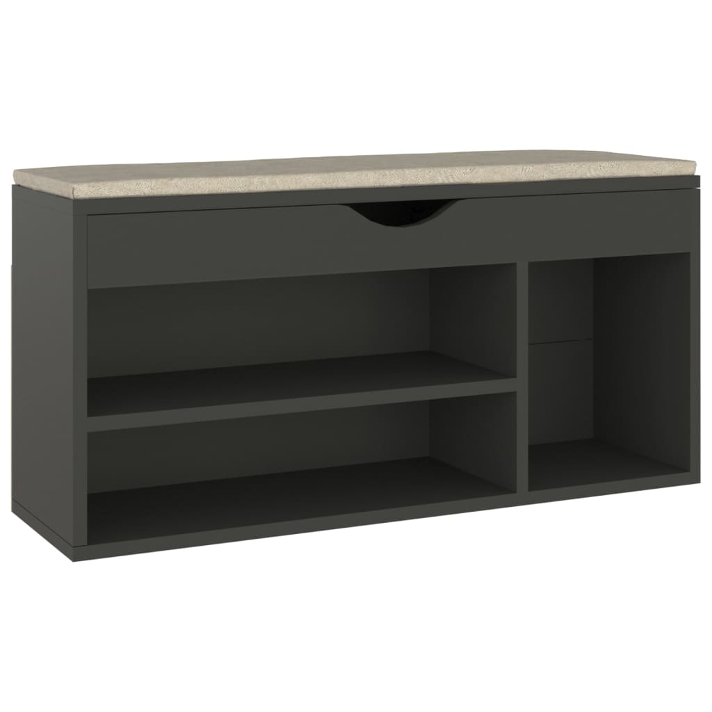 Shoe Bench with Cushion Grey 104x30x49 cm Engineered Wood