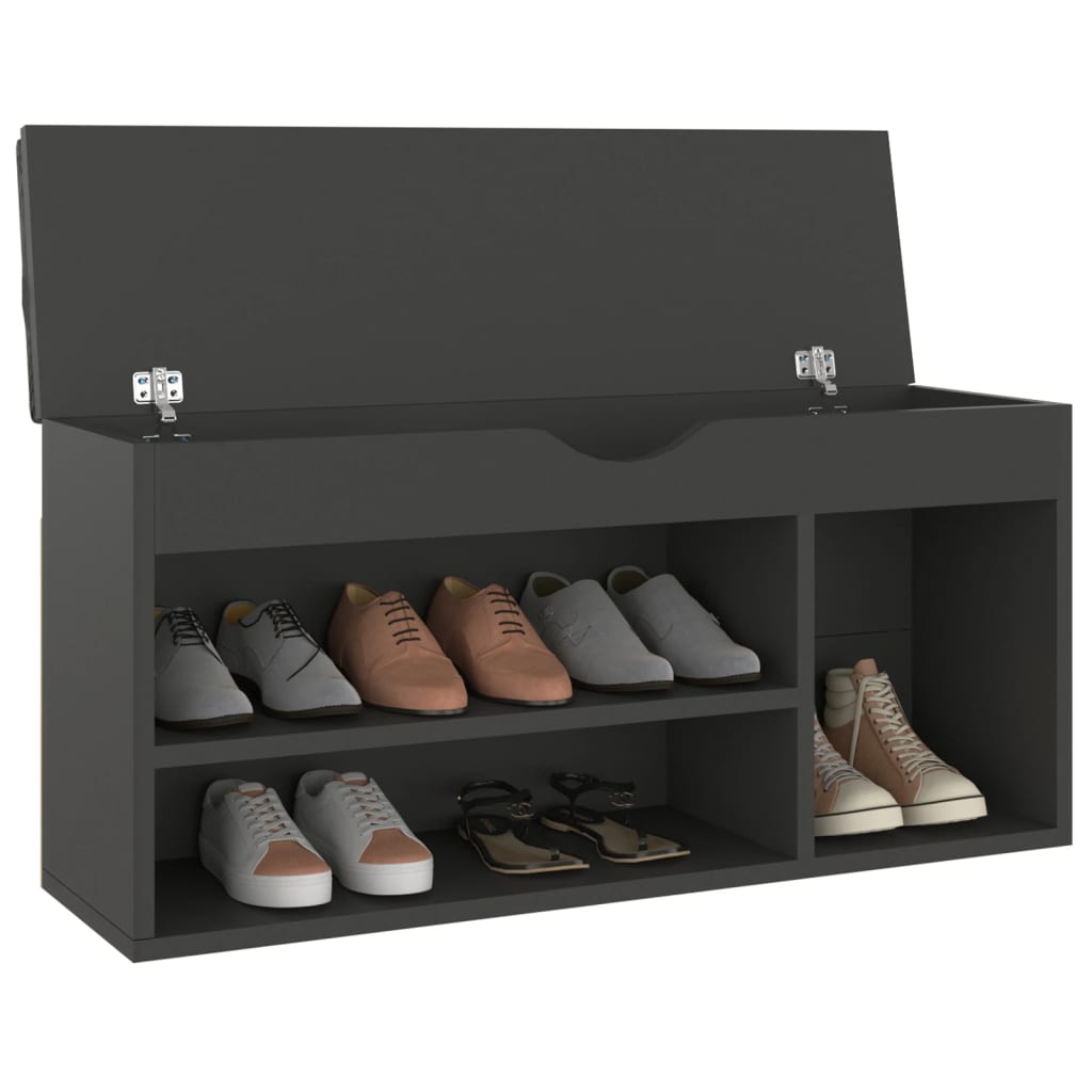 Shoe Bench with Cushion Grey 104x30x49 cm Engineered Wood