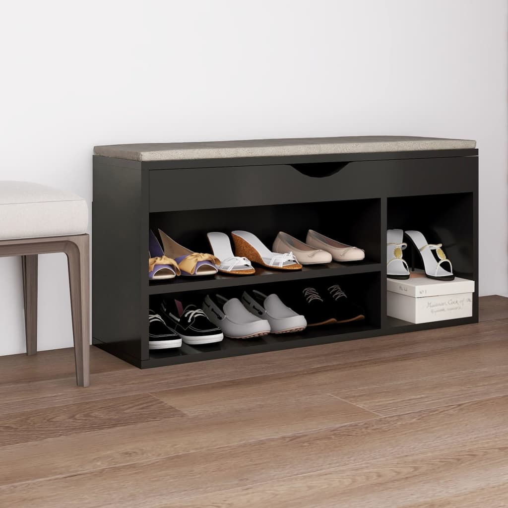 Shoe Bench with Cushion Grey 104x30x49 cm Engineered Wood