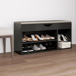Shoe Bench with Cushion Grey 104x30x49 cm Engineered Wood