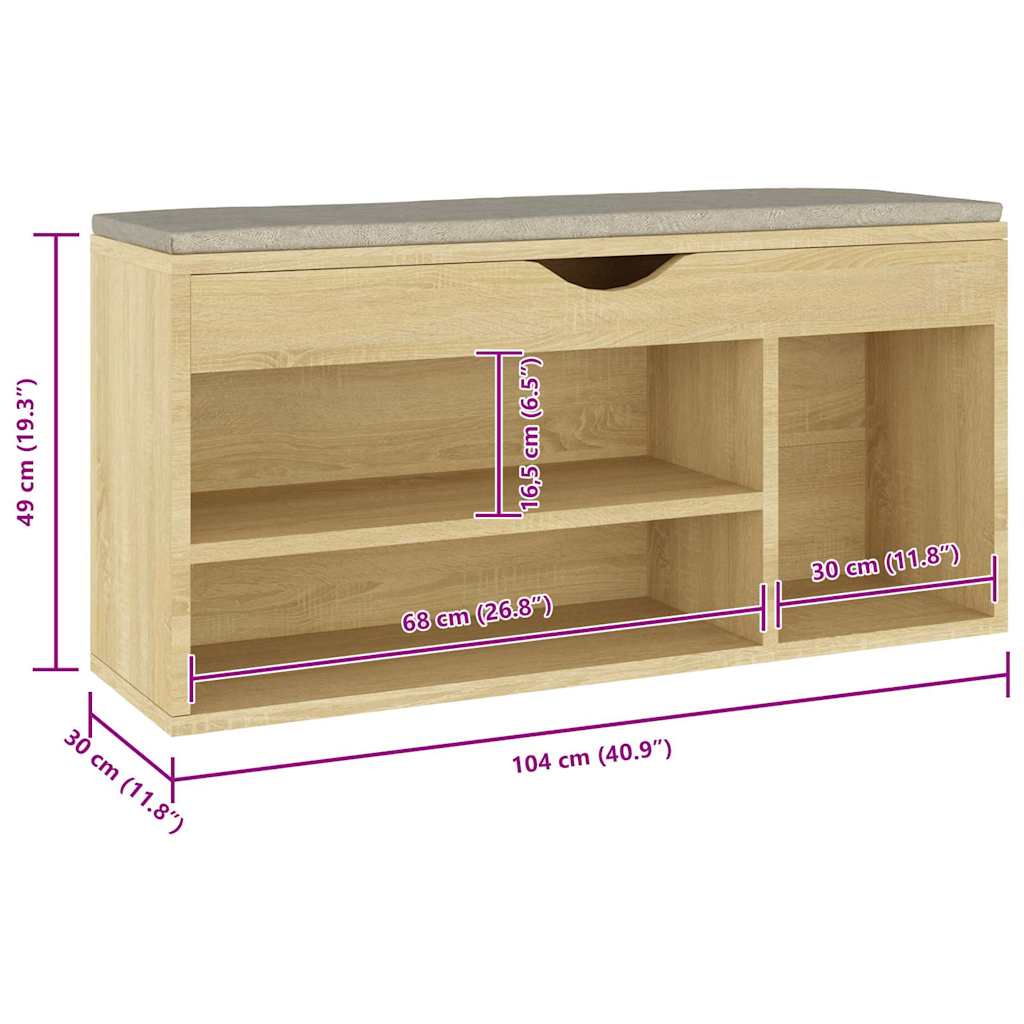 Shoe Bench with Cushion Sonoma Oak 104x30x49 cm Engineered Wood