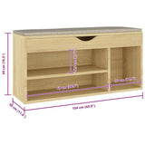 Shoe Bench with Cushion Sonoma Oak 104x30x49 cm Engineered Wood - Low Angle