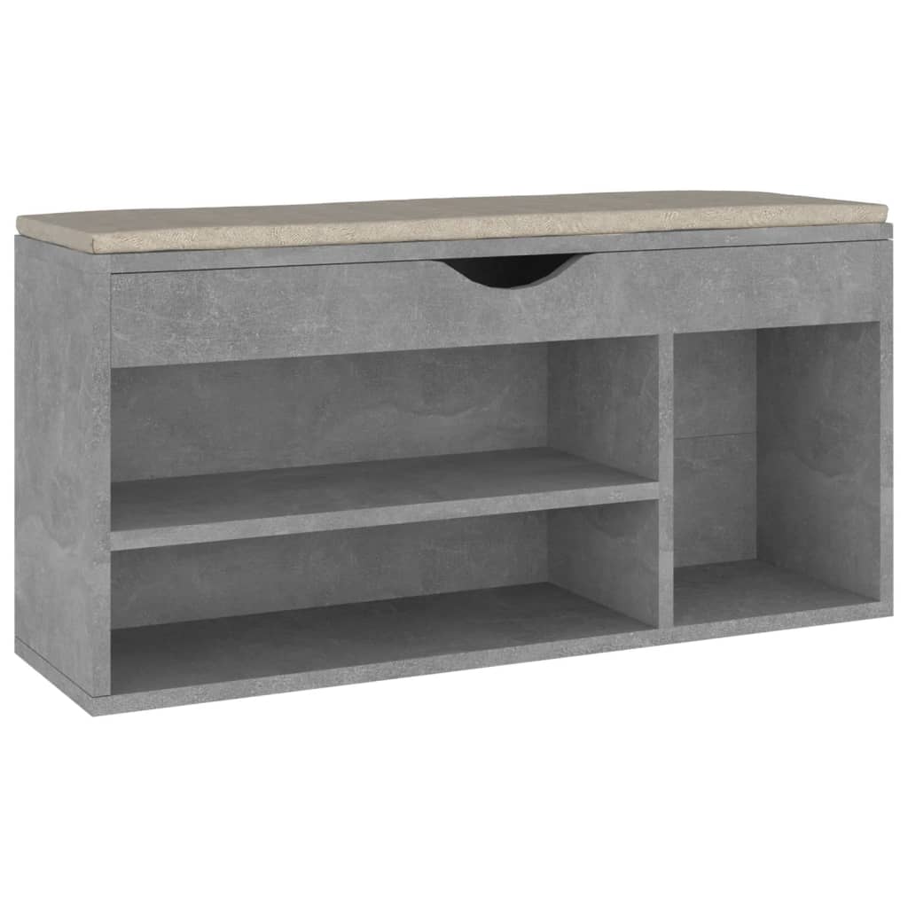 Shoe Bench with Cushion Concrete Grey 104x30x49 cm Engineered Wood