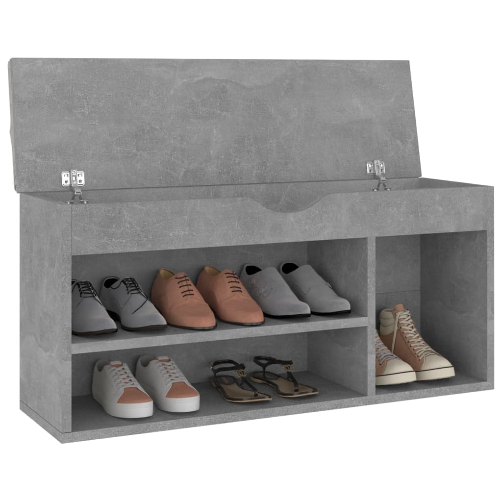 Shoe Bench with Cushion Concrete Grey 104x30x49 cm Engineered Wood