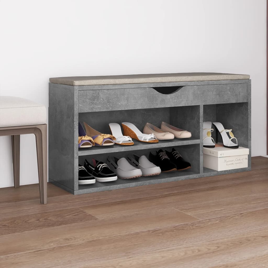 Shoe Bench with Cushion Concrete Grey 104x30x49 cm Engineered Wood