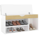 Shoe Bench with Cushion White and Sonoma Oak 104x30x49 cm Engineered Wood