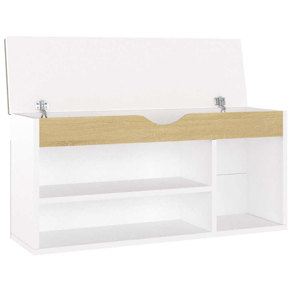 Shoe Bench with Cushion White and Sonoma Oak 104x30x49 cm Engineered Wood