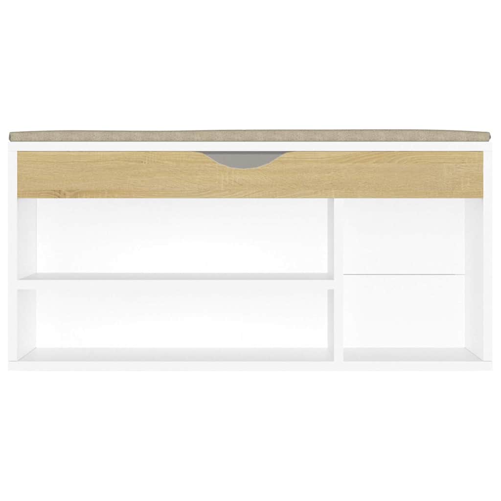 Shoe Bench with Cushion White and Sonoma Oak 104x30x49 cm Engineered Wood