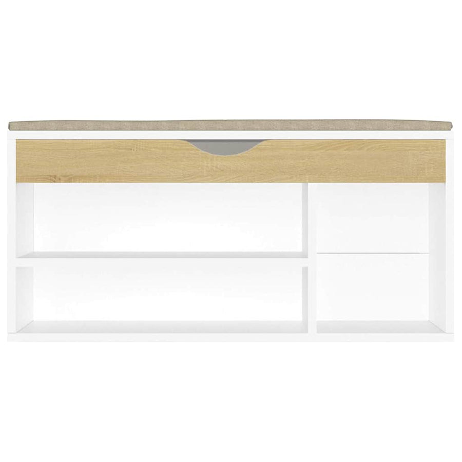 Shoe Bench with Cushion White and Sonoma Oak 104x30x49 cm Engineered Wood