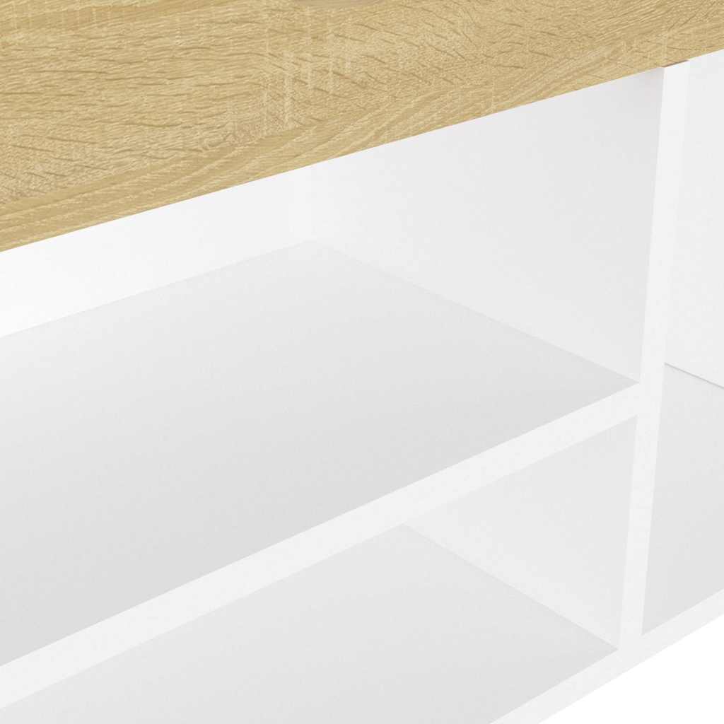 Shoe Bench with Cushion White and Sonoma Oak 104x30x49 cm Engineered Wood