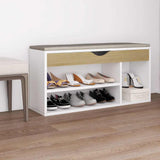 Shoe Bench with Cushion White and Sonoma Oak 104x30x49 cm Engineered Wood