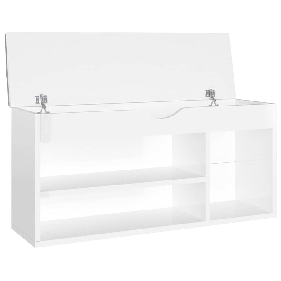 Shoe Bench with Cushion High Gloss White 104x30x49 cm Engineered Wood