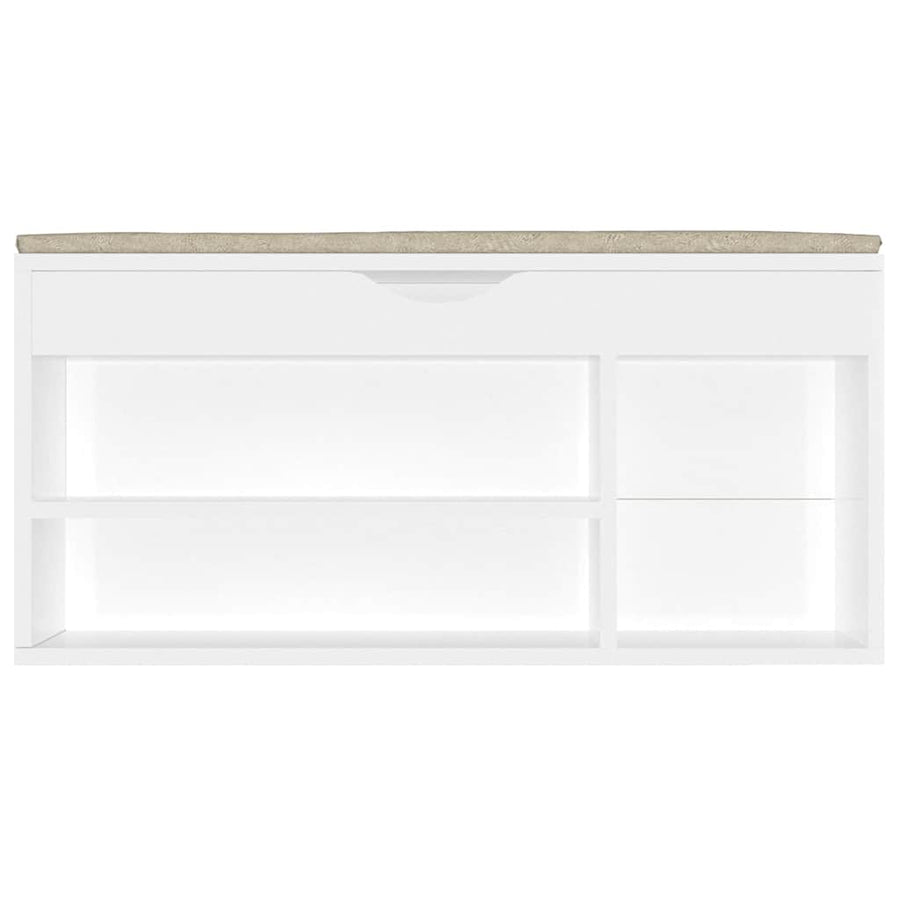 Shoe Bench with Cushion High Gloss White 104x30x49 cm Engineered Wood