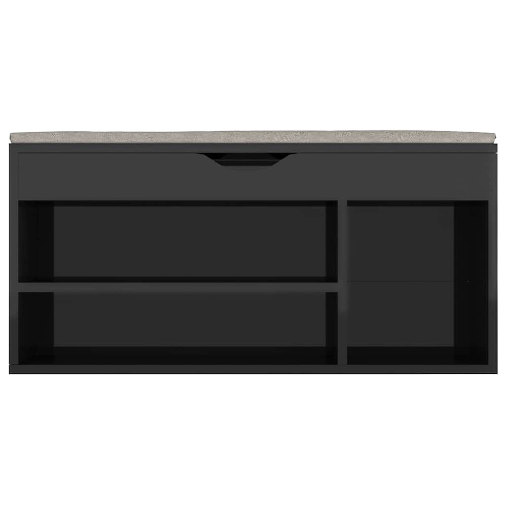 Shoe Bench with Cushion High Gloss Black 104x30x49 cm Engineered Wood