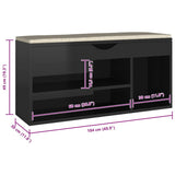 Shoe Bench with Cushion High Gloss Black 104x30x49 cm Engineered Wood