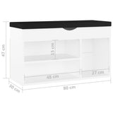 Shoe Bench with Cushion White 80x30x47 cm Engineered Wood - Low Angle