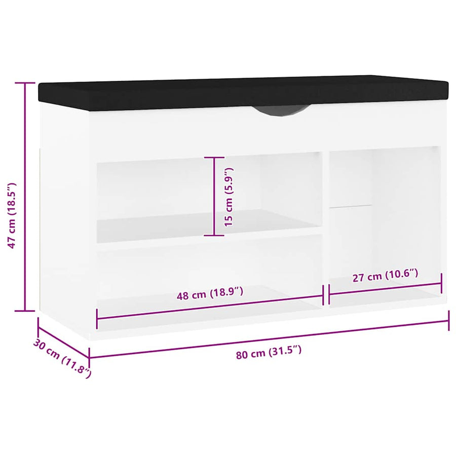 Shoe Bench with Cushion White 80x30x47 cm Engineered Wood
