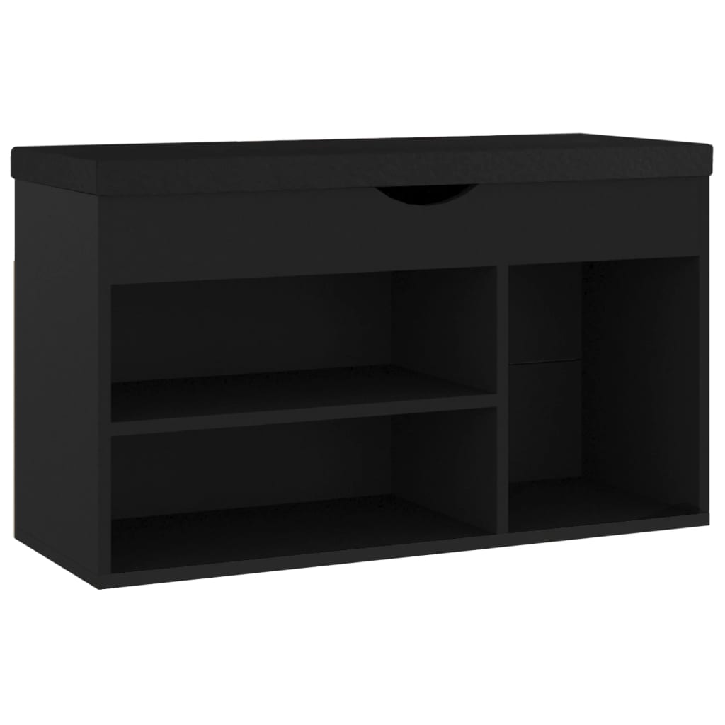 Shoe Bench with Cushion Black 80x30x47 cm Engineered Wood