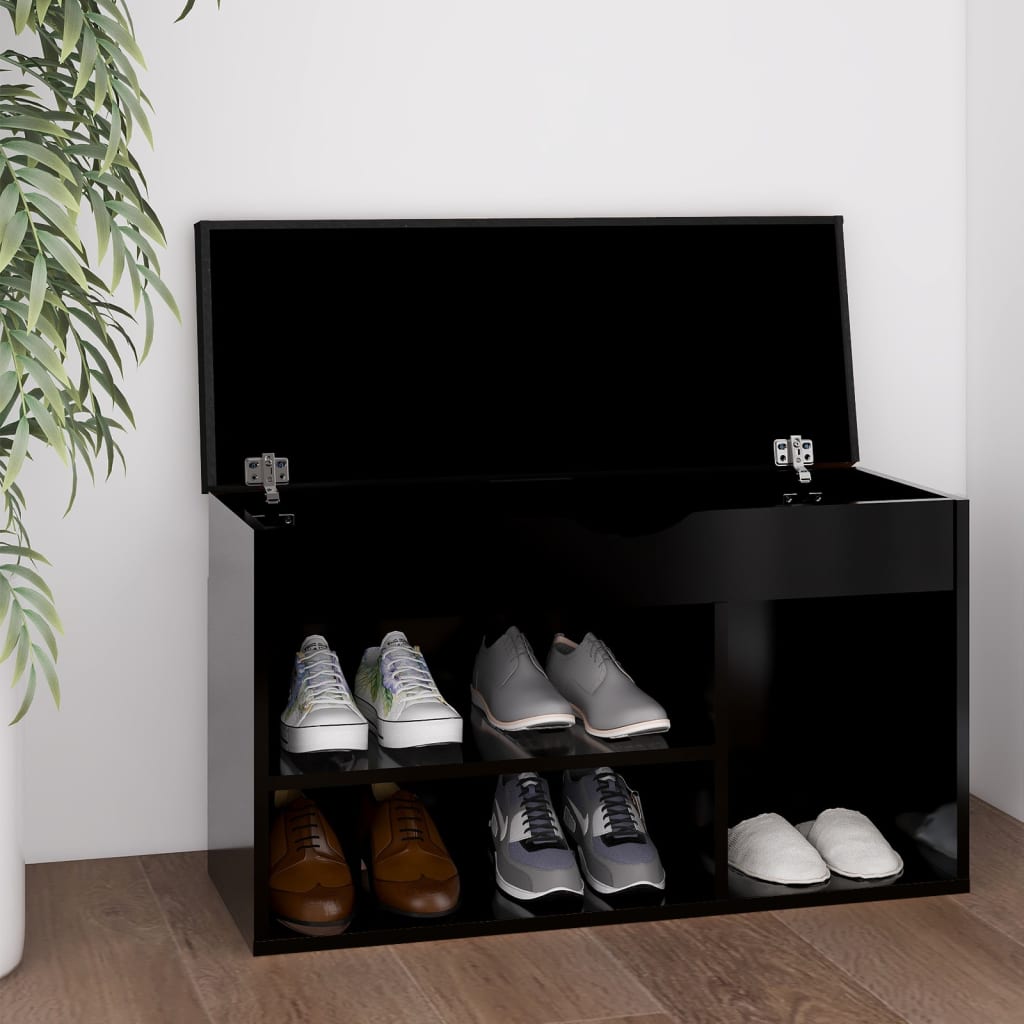 Shoe Bench with Cushion Black 80x30x47 cm Engineered Wood