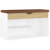Shoe Bench with Cushion White and Sonoma Oak 80x30x47 cm Engineered Wood - Front View