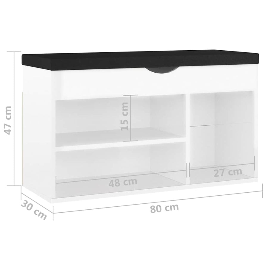 Shoe Bench with Cushion High Gloss White 80x30x47 cm Engineered Wood