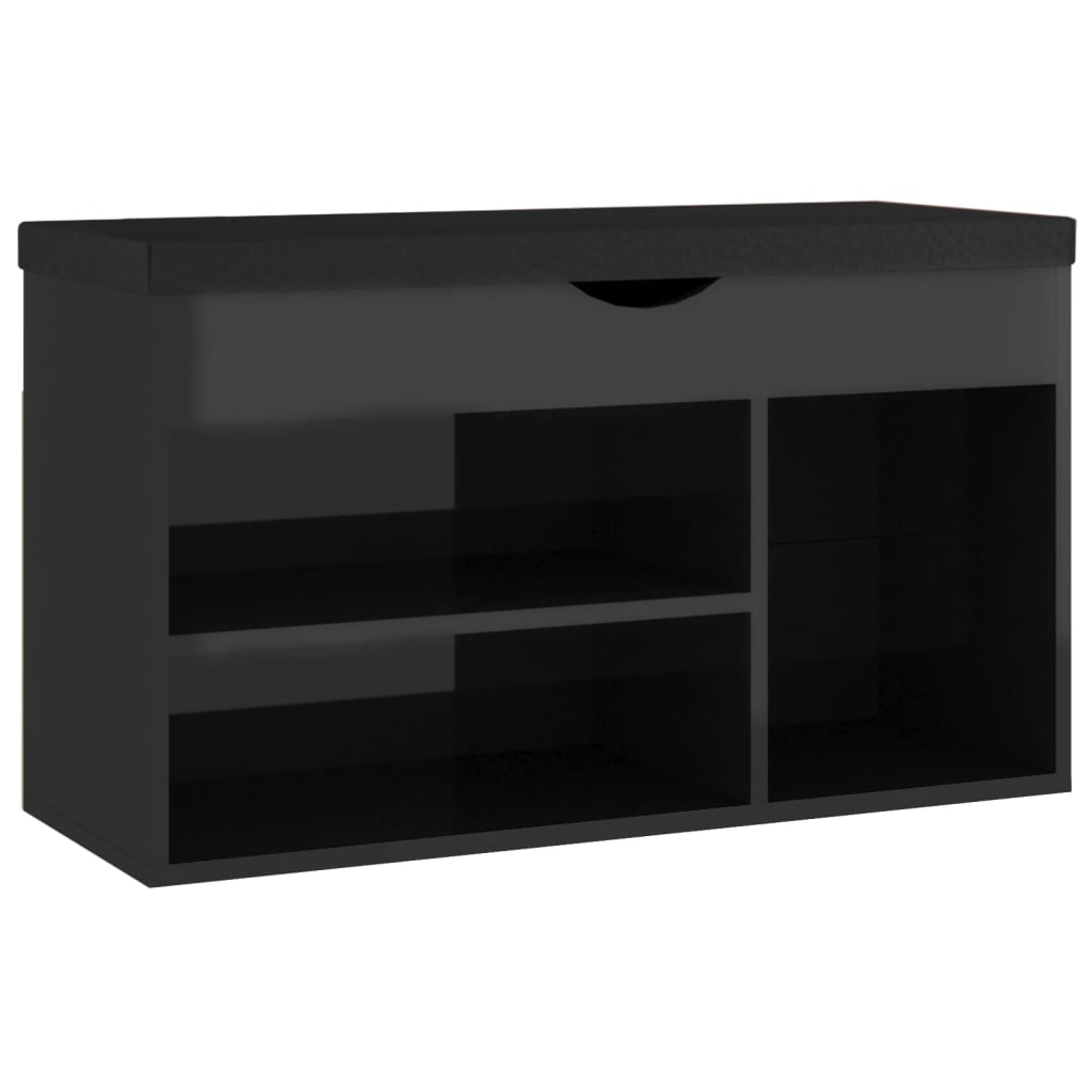 Shoe Bench with Cushion High Gloss Black 80x30x47 cm Engineered Wood