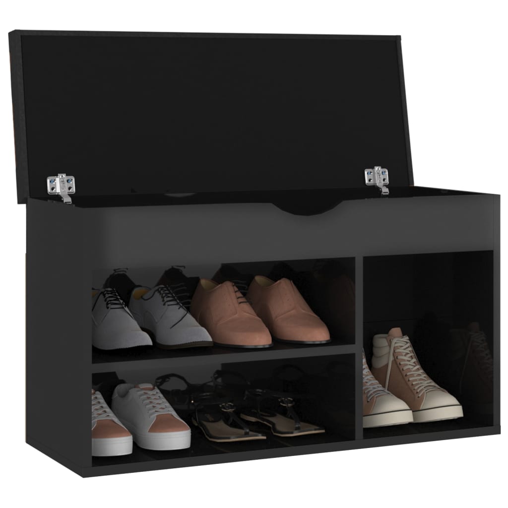 Shoe Bench with Cushion High Gloss Black 80x30x47 cm Engineered Wood