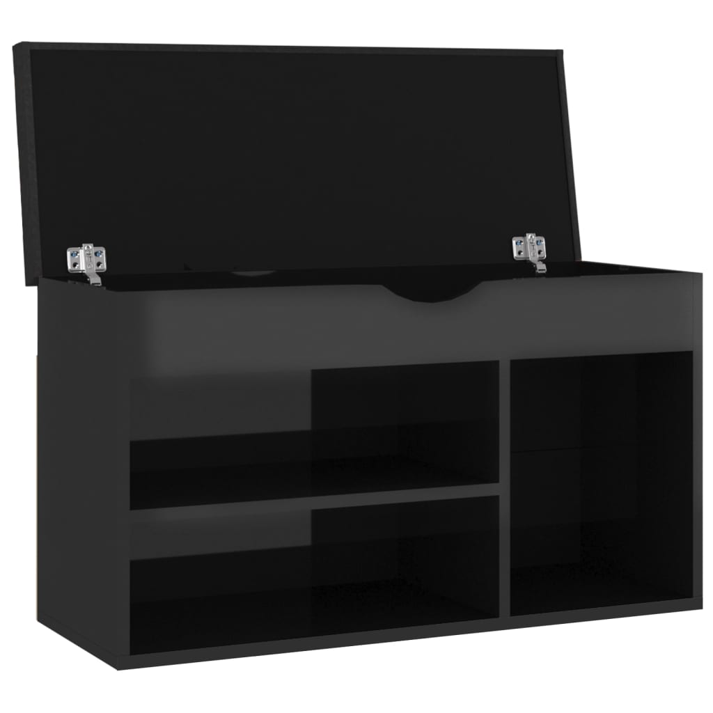 Shoe Bench with Cushion High Gloss Black 80x30x47 cm Engineered Wood