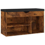 Shoe Bench with Cushion Smoked Oak 80x30x47 cm Engineered Wood - Front View