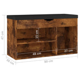 Shoe Bench with Cushion Smoked Oak 80x30x47 cm Engineered Wood - Low Angle