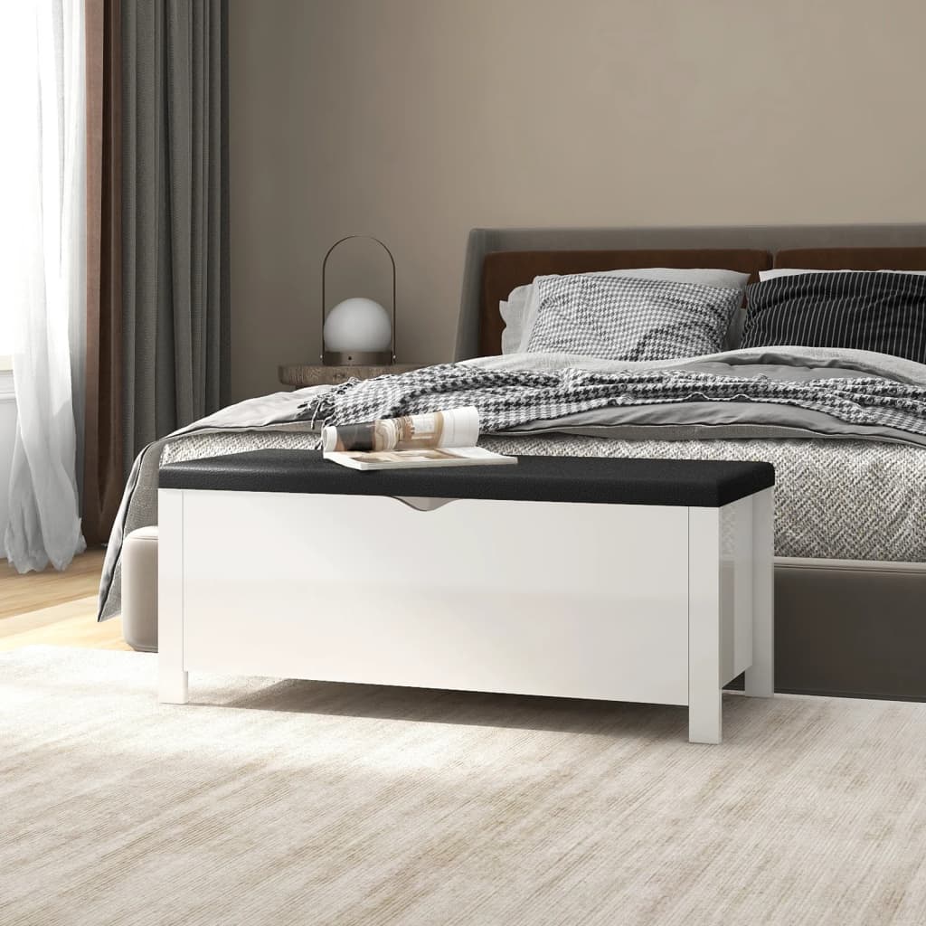 Storage Box with Cushion High Gloss White 105x40x45 cm Engineered Wood