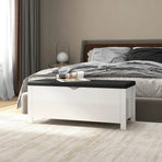 Storage Box with Cushion High Gloss White 105x40x45 cm