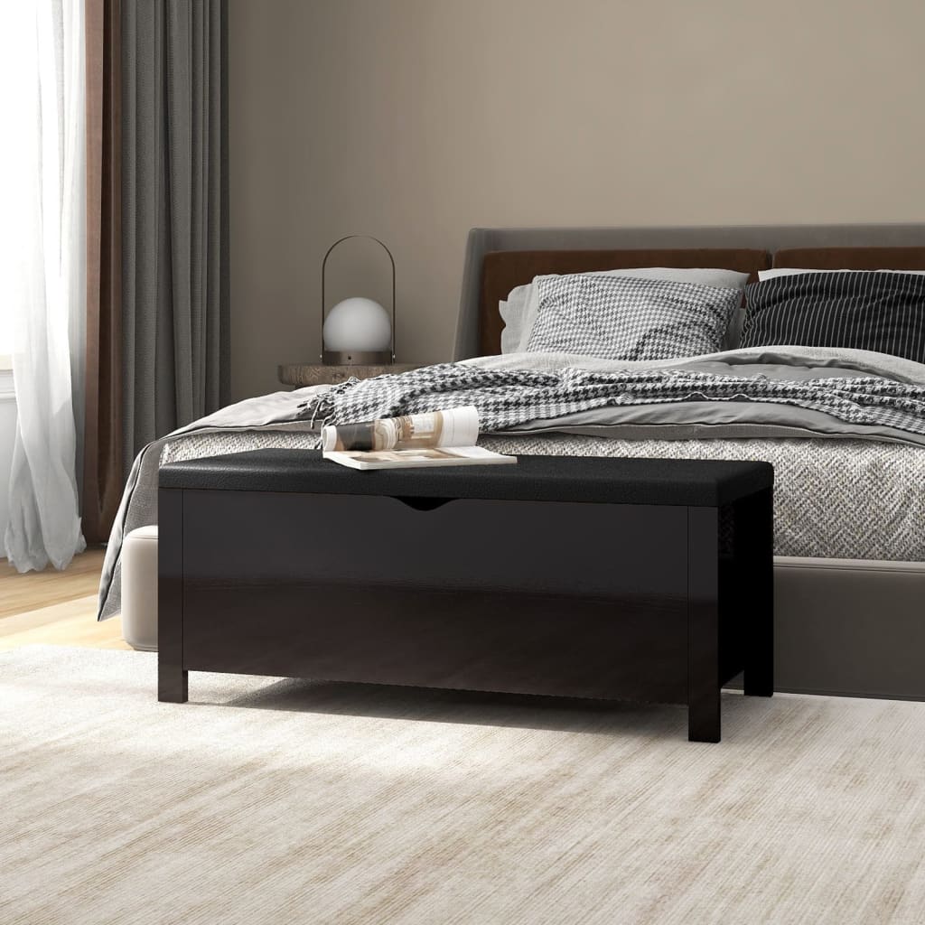 Storage Box with Cushion High Gloss Black 105x40x45 cm Engineered Wood