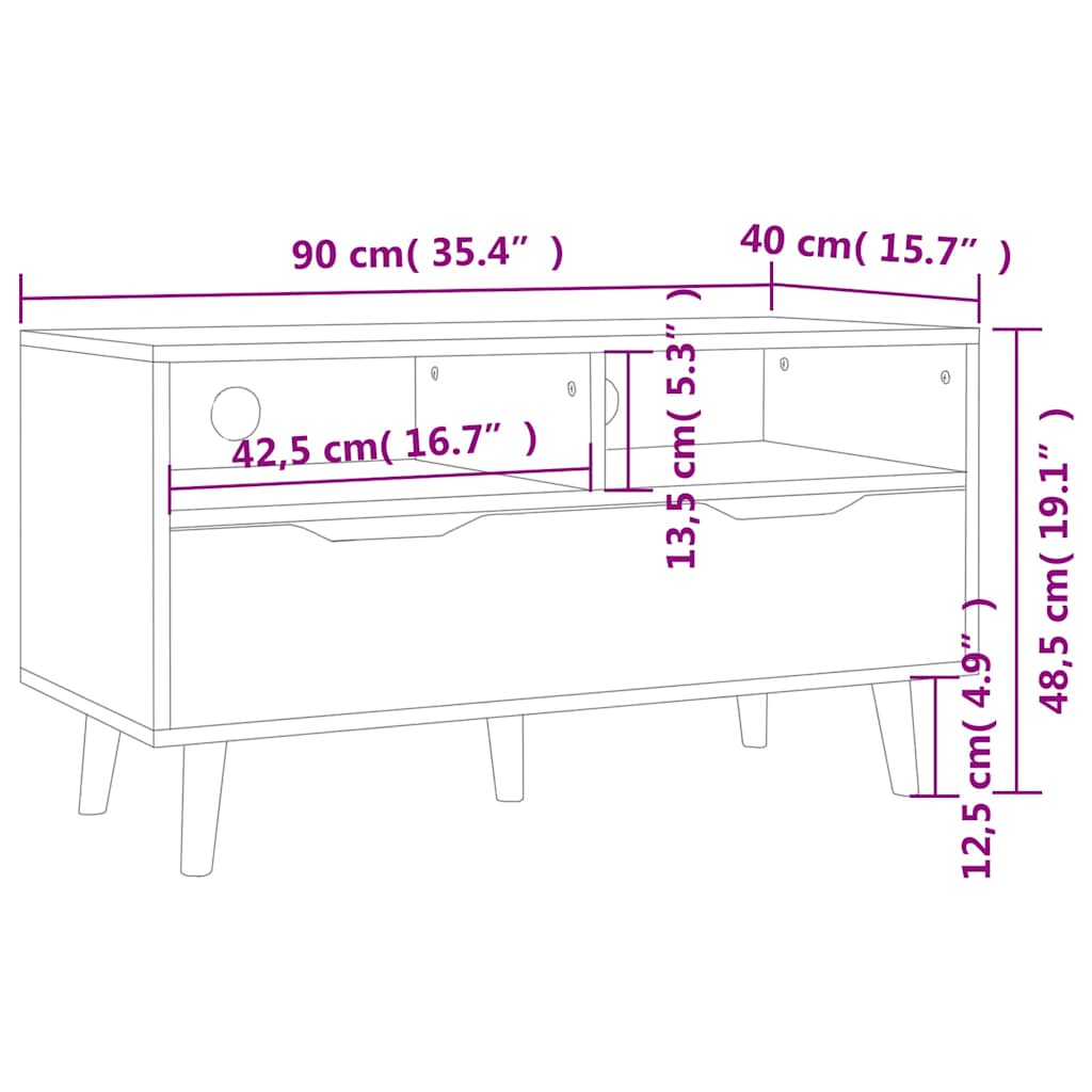 TV Cabinet Grey 90x40x48.5 cm Engineered Wood