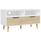 TV Cabinet White and Sonoma Oak 90x40x48.5 cm Engineered Wood - Front View
