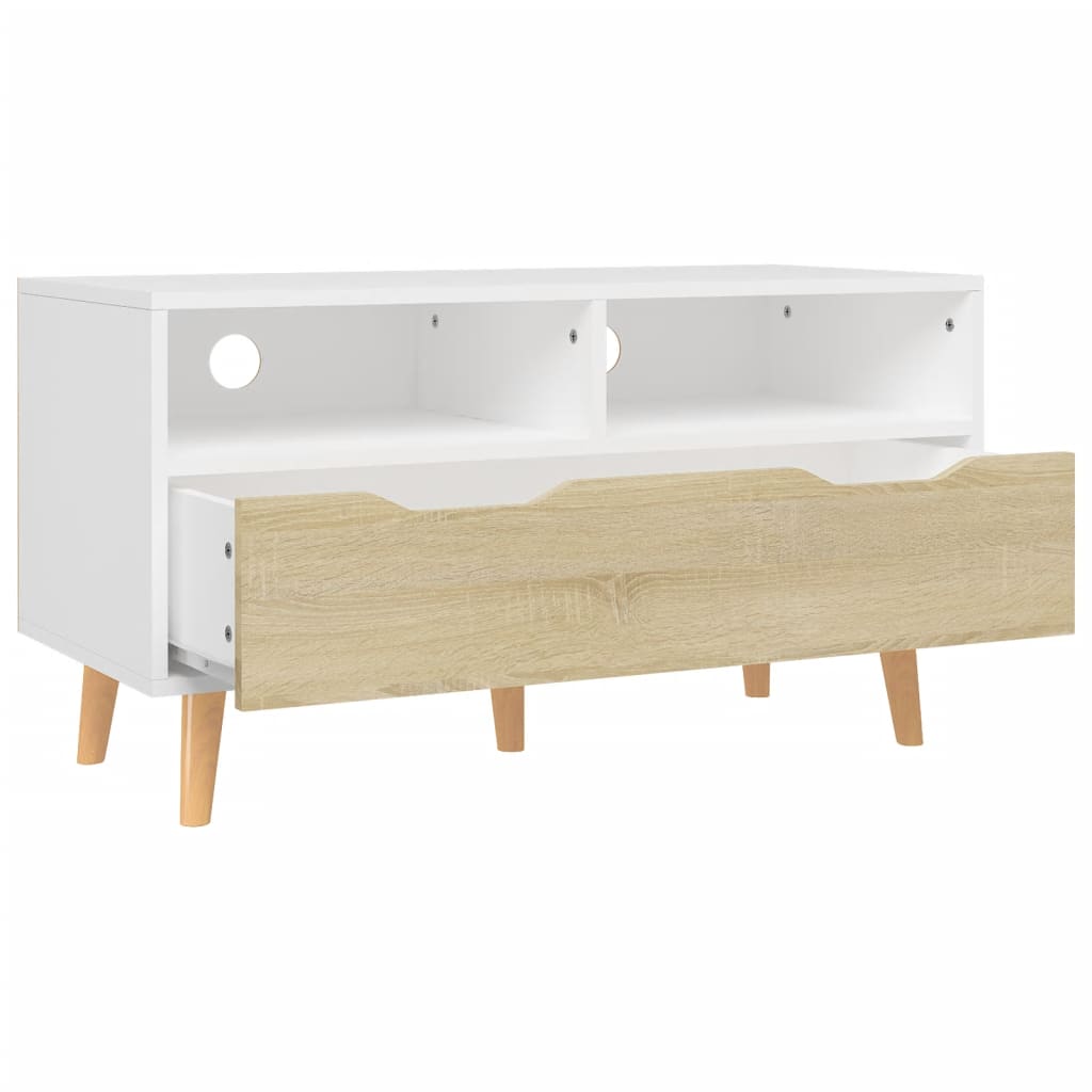 TV Cabinet White and Sonoma Oak 90x40x48.5 cm Engineered Wood