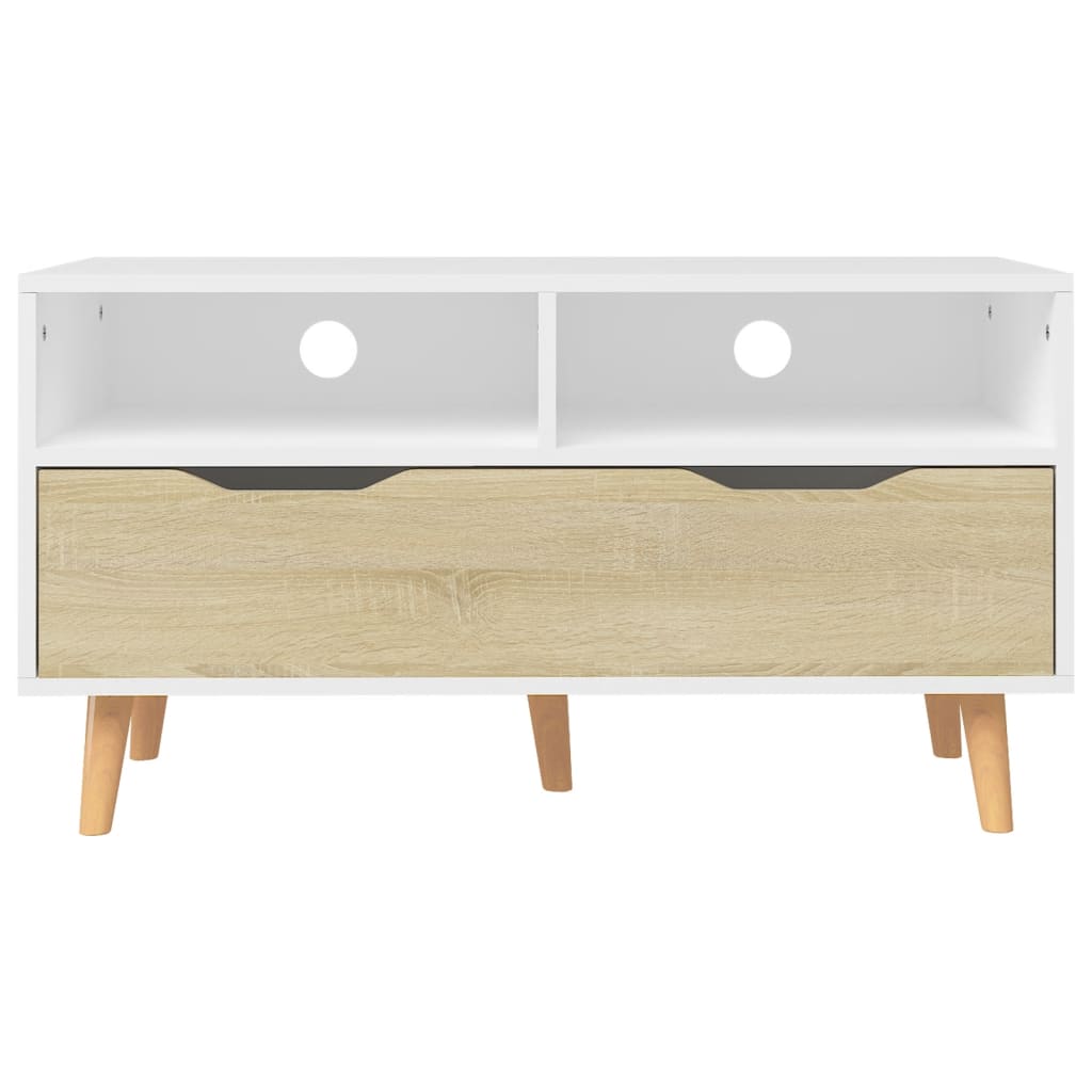 TV Cabinet White and Sonoma Oak 90x40x48.5 cm Engineered Wood
