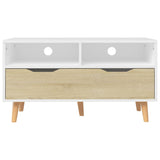 TV Cabinet White and Sonoma Oak 90x40x48.5 cm Engineered Wood - 45-Degree Angle
