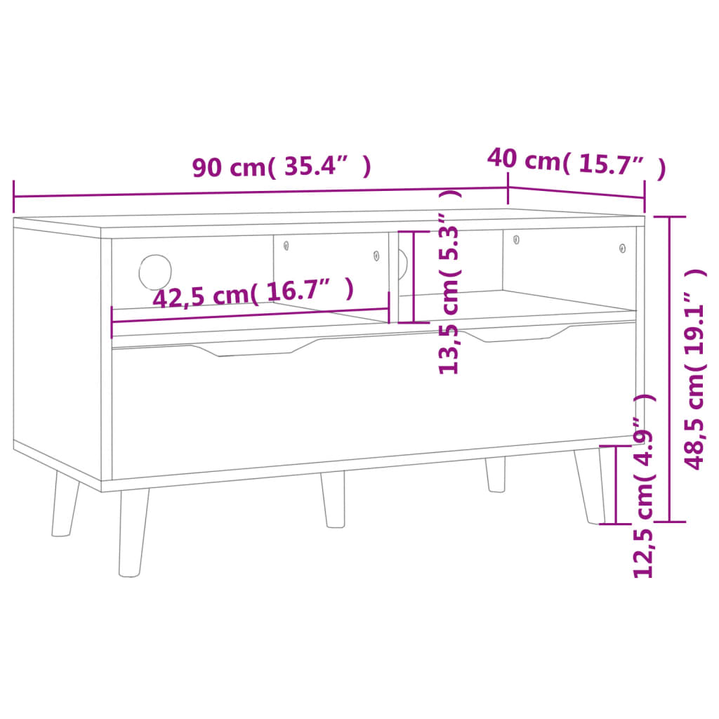 TV Cabinet White and Sonoma Oak 90x40x48.5 cm Engineered Wood